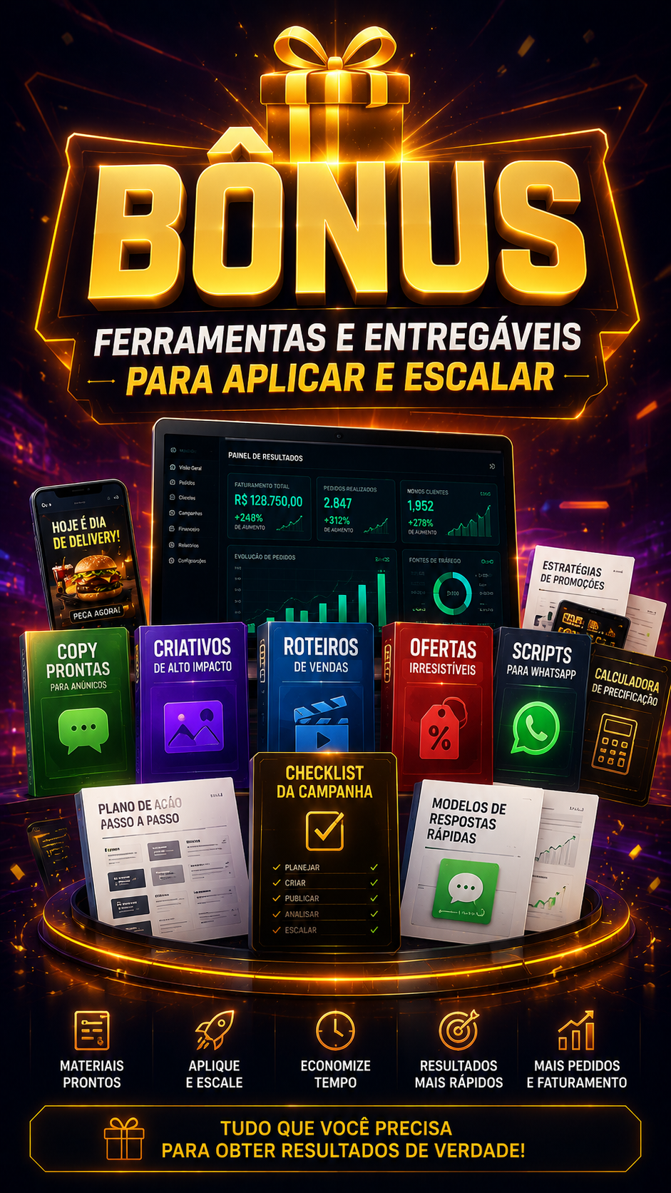 Pacote de bônus: 11 ferramentas e entregáveis para aplicar e escalar seu delivery